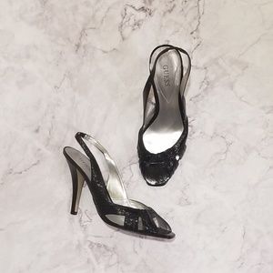 [Guess] "Sheryl" Black Patent Slingback Heels